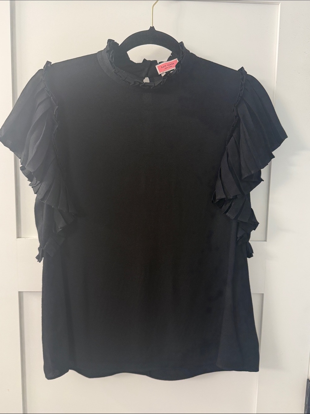 kate spade black ruffle-sleeve mock neck blouse - Picture 4 of 12